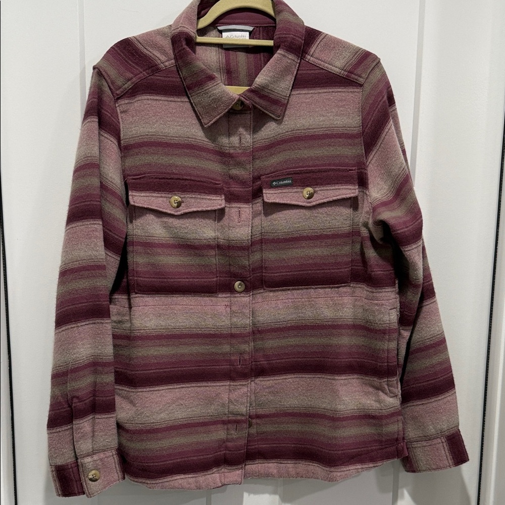 Columbia Plum and Olive Striped Button Jacket